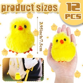 Baaxxango 12 Pcs Easter Fluffy Chicks,3.4 Inch Yellow Soft Plush Chicks Figurines,Mini Furry Chicks for Home Easter Basket Stuffers Party Favors Decors