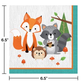 Creative Converting Wild One Woodland Animals Napkins, 16 ct, Multi-color, 6.5"