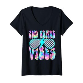 Womens 2nd Grade Vibes Cool Sunglasses 2nd Grade Kid Back To School V-Neck T-Shirt