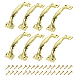 sourcing map 8pcs 5 Inches Gate Handle Metal Vintage Door Drawer Pulls Vintage Furniture Handles with Screw for Kitchen Cupboard Closet Door Gold