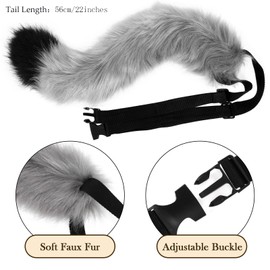 XEPST Katze Cosplay Kostüm Set, Schwanz und Ohren Set Faux Furry Fox Wolf Tail Kit mit Langer Fuchsschwanz und Ohren und Glockenkragen für Karneval Party Dekoration Kostüm Dressing Parteien, Grau