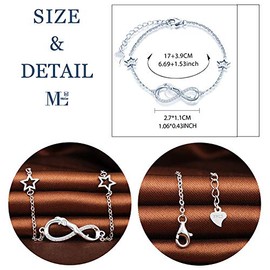 MicLee Women's Simple Bracelet Cubic Zirconia 925 Sterling Silver Allergen-Free Leopard Infinity Sign Two Stars Bangle Bracelet with Gift Bag Super Gift for Mother Girlfriend, Silver Silver Zirconia,