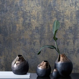WM Wallpaper rustic navy blue gray gold Plain Textured modern faux Concrete plaster - sample 8.5 inches x 11 inches