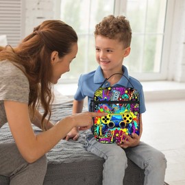 Video Game Lunch Box, Reusable Cool Gamer Slogan Game Theme Lunch Bag with Adjustable Shoulder Strap, Durable Lunch Tote Bag for Kids Boys Girls Men Women