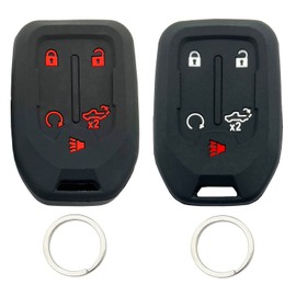 5 Buttons Silicone Smart Key Fob Cover Fit for 2023 2022 2021 2020 2019 GMC Sierra and Chevy Silverado 1500 2500HD 3500HD (Black with red + Black with White)