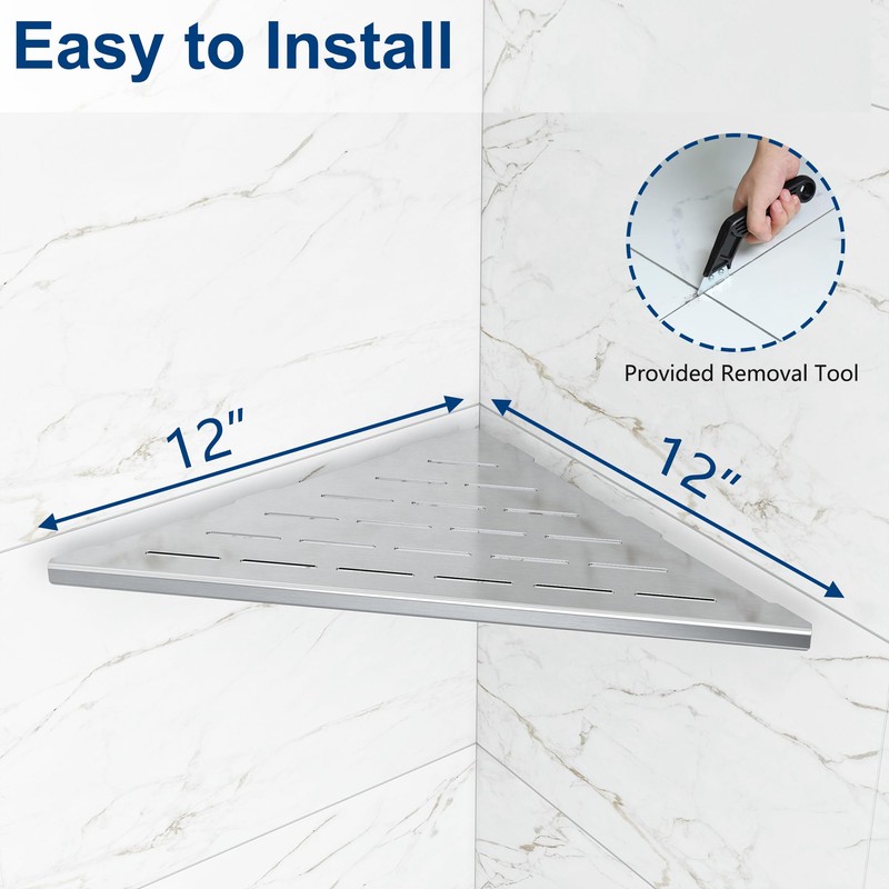 Qeke Corner Shower Shelves, 12” Recessed Tile Shower Shelf, 304