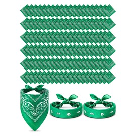 Cutecrop 200 Pcs Paisley Bandanas Bulk Unisex Cowboy Bandanas Novelty Headband Square Scarf for Women Men Party Costume(Green)