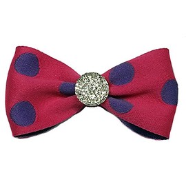 Mini Ribbon Hair Bows with Rhinestones (Alligator Clip, Pink Polka Dots)