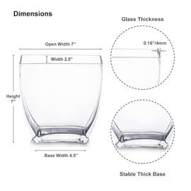 Enova Floral Clear Rectangle Glass Vases, 7x7x2.5 Inch Block Glass Vase for Flowers, Square Glass Vase for Wedding Centerpieces, Home Décor (1 Piece)