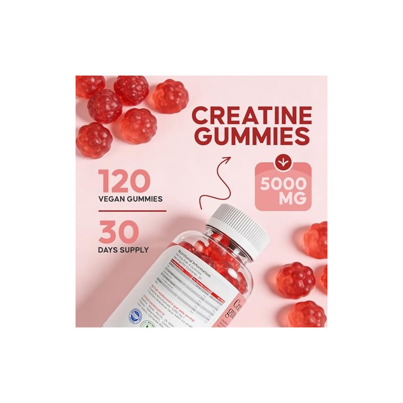 Creatine Gummies 5000mg | Creatine Monohydrate Gummies | 120 Sugar