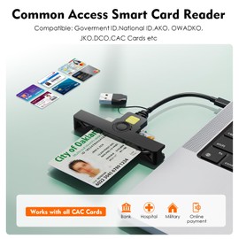 USB-A + USB-C Electronic CAC Card Reader USB Smart Card Reader, Mini Foldable Chip Memory Card Reader Military DOD Common Access Smart Card Reader Compatible with Mac OS, Windows and Linux - Black