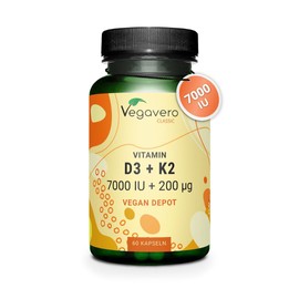 Vegavero Vegavero Vitamin D3 7000 IU + 200 g VIT K2 | 1 Year Supply | NO Additives | Vegan | High Strength Vitamins D3 K2 | 60 Capsules