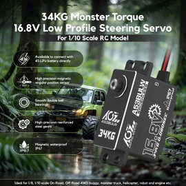 AGFRC 34KG Waterproof Low-Profile RC-Steering-Servo - 16.8V Direct Power High Torque Programmable Metal Gear Servo Motor for 1/10 RC Car, Control Angle 180° (A53BULW)