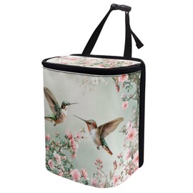 Talayituse Hummingbird Floral Print Car Trash Can with Lid, Leak Proof Auto Trash Bag Hanging Vehicle Garbage Can Multipurpose Storage Container for Back Seat Road Trip