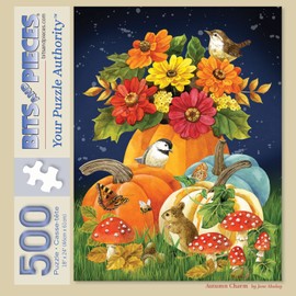 Bits and Pieces - 500 Piece Jigsaw Puzzle for Adults 18" x 24" - Autumn Charm - 500 pc Fall Pumpkins Woodland Creatures Jigsaw by Artist Jane Maday