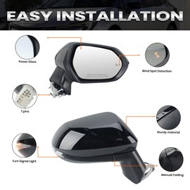Right Passenger Side Mirror Compatible with Toyota Corolla 2020 2021 2022 2023 2024 Power Glass Manual Folding Turn Signal Indicator Blind Spot Detection Heated 7 Pins Black