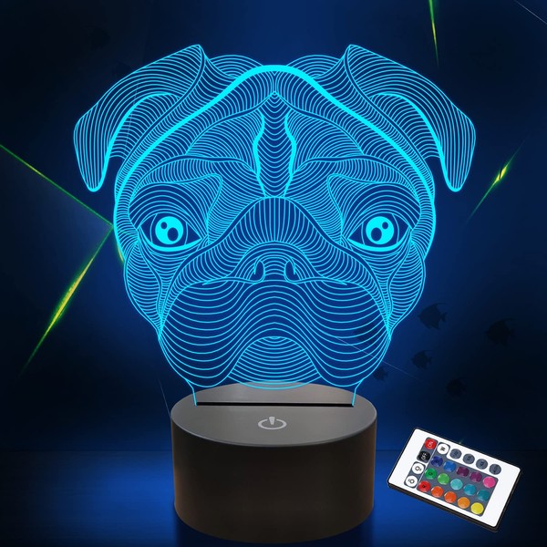 Pug 3D lamp,3D Night Light for Boys Girls Table Desk Lamp 7 Color Change Decor Novelty Lamp - Perfect Gifts Birthday Festival Christmas for Baby Teens Friends Birthday Xmas Present