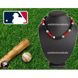 Power Energy Sports Crystal CZ Disco Ball Polly Bling Shamballa Beaded Baseball Necklace Red Black - 22" inches