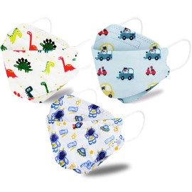 EliteStore KF94 3D Masks for Toddlers, 30 Pieces (3 Patterns x 10 Pieces), Cute Picture, 4-Layer Non-woven Fabric, For Boys and Girls Ages 3 to 6 (Boys Pattern)