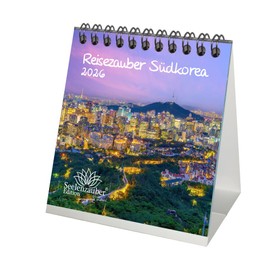 Travel Magic South Korea Desk Calendar 10 cm x 10 cm for 2026 Travel City Holiday Set Contents: 1 x Calendar, 1 x Christmas Pendant, 1 x Greeting Tag (Total 3 Pieces)