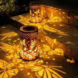Firgione Butterfly Solar Lanterns Outdoor 2 Pack - Vintage Hanging Solar Lights Unique Birthday Gifts for Women Mom Grandma LED Decorative Lantern for Backyard Yard Patio Lawn Porch Garden Decor