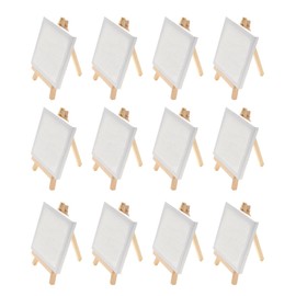 Pack of 12 Mini Canvas with Mini Easel 8 x 8 cm / 3 x 3 inches, Small Wooden Triangle Easel Canvases for Painting for Drawing Wedding Decoration Name Plate