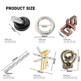 Joyeee 6 Pcs Brain Teaser Metal Wire Puzzles, Mind IQ Test Unlock Toy, Interlock Challenge Puzzle Game Educational Toy Gift for Boys Girls Teens Adults, #G
