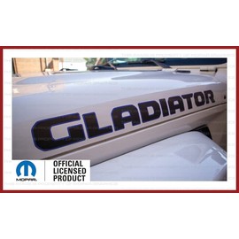 Decal Mods Gladiator Hood Graphic Vinyl Decal fits Jeep Wrangler/Gladiator JL/JT (2019-2024) Black w/Blue Outline FBBLUO (Set of 2) | FJ3G2