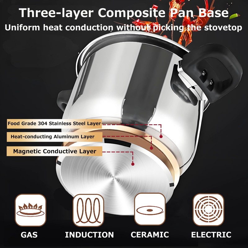 KILOGORGE Pressure Cooker 10 QT,Pressure Canner,304 Stainless Steel Pressure Cooker,One-Hand