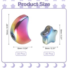 sourcing map 60Pcs Star Moon Shaped Beads, 2 Style Acrylic Spacer Assorted Beads Aesthetic Beads for Keychain Craft DIY, Purple Rose Red