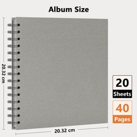 Scrapbook Photo Album Linen Cover, Hardcover Kraft White Pages Memory Book, for Travel Wedding Guest Book Christmas Baby Shower Grey 8 Inch 40 Pages