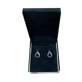 IzuBizu London Women's Tibetan Silver Dark Blue Cubic Zirconia Diamond Stud Earrings Wedding Dangly Tear Drop Anniversary Christmas Party