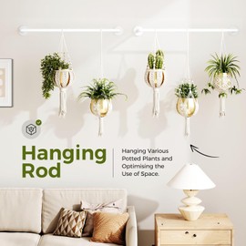 Bamworld Hanging Planters 2PCS for Indoor Plants Hanging Plant Holder Plant Hanger Indoor Ceiling Window Plant Shelves Wall Mount Black Metal Rod(Pot&Plant Not Included) White