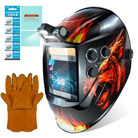 TRQWH Large View 3.94" x 3.15" Welding Helmet Auto Darkening Welding Hood with LED Light Solar Powered True Color 4 Arc Sensor Welding Mask Wide Shade 4/5-9/9-13 Weld Helmet with Grinding (KTS-QLS04)