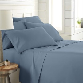 SouthShore FINE LIVING Vilano Springs, 6-Piece, 21-in Extra Deep Pocket, Premium Quality, Easy Care, Shrinkage Free Sheet Set with 1 Flat Sheet, 1 Fitted Sheet, 4 Pillowcases, Coronet Blue, Queen