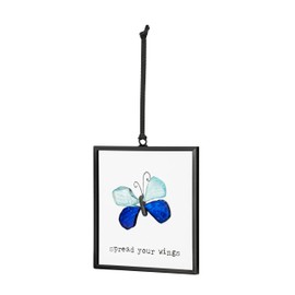 DEMDACO The Sharon Nowlan Collection Spread Your Wings Watercolor Blue Butterfly 3 x 3 Acrylic, Iron and Glass Square Suncatcher Ornament Display