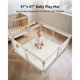 Fortella Baby Play Mat for Playpen & Floor, 47“x47” Foldable Foam Padded Playmats for Babies Toddlers Kids, Washable Soft Non-Slip Crawling Rug, Newborn Tummy Time Nursery Gym Activity (Forest Beige)