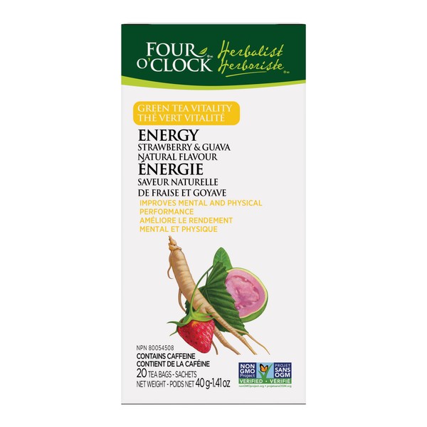 Four O'Clock Herbalist Green Tea Vitality Energy Strawberry-Guava, Non-Gmo, Kosher,
