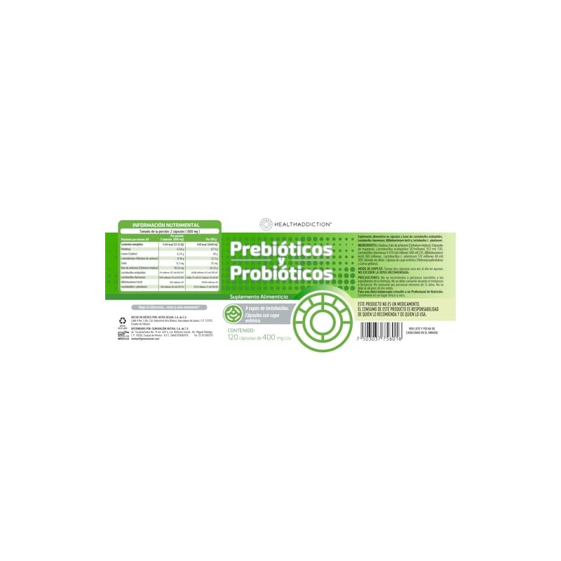 HEALTHADDICTION - Probióticos y Prebióticos Fórmula Avanzada con 4 Cepas