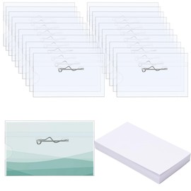 Anjmd 50 Pieces Pin Style Name Badge Holders Name Tags with Pins Clear Plastic Name Tag Holder Name Badge Holders with 50 Pcs Inserts Fit Card (3.58x2.16 inch)