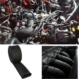 Fiberglass Hose Heat Shield Sleeve Spark Plug Wire Heat Protector Boots Auto Hose Roll 2500 Degree for Car&Auto Wire Loom Brake Line Cable (Black 1" IDX10')