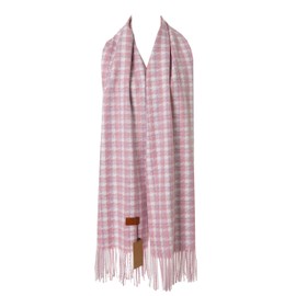 World of Shawls WINTER WARMER Thick Long Dogtooth Print Fashion Scarf Blanket Wrap Unisex (Pink/White)