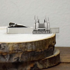 Silver Tie Clip by Ringmasters | LDS Temple Tie Clips for Men with Antique Silver Finish | Suit Accessories for Weddings, Church, & Formal Events | Versatile Tie Pin, (Washington DC)