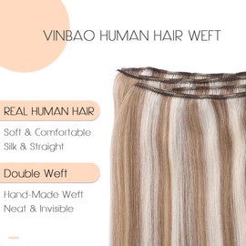 VINBAO Blond Weft Hair Extensions Color 8P60 Ash Brown and Platinum Blonde Hair Extensions 16inch 80g Sew in Hair Extensions Human Hair For Women (weft#8P60-18inch)
