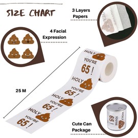 Happy 65th Birthday Toilet Paper Roll 3-Ply Funny Birthday Gifts for Men and Women Novelty for Birthday Party Decorations 65 Party Supplies (65th Years)
