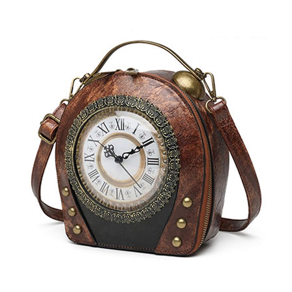 Real Working Clock Handbags Purse Antique Steampunk Shoulder Bag PU