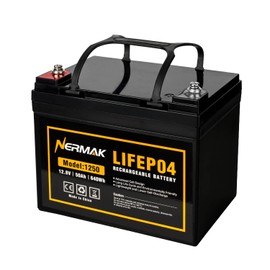 NERMAK 12V 50Ah LiFePO4 Deep Cycle Battery,4000+ Cycles Lithium Iron Phosphate Rechargeable Battery for Solar, Marine, Home Energy Storage, Off-Grid Applications and More, Built-in 100A BMS