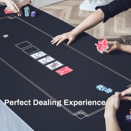 SLOWPLAY Godel Texas Hold'em Poker Mat 47 x 27 Inch | Poker Table Top with Hemmed Edges, Extra Water Repellent, Noise Reduction | Super Portable for Games Everywhere (Black and Champagne Gold)