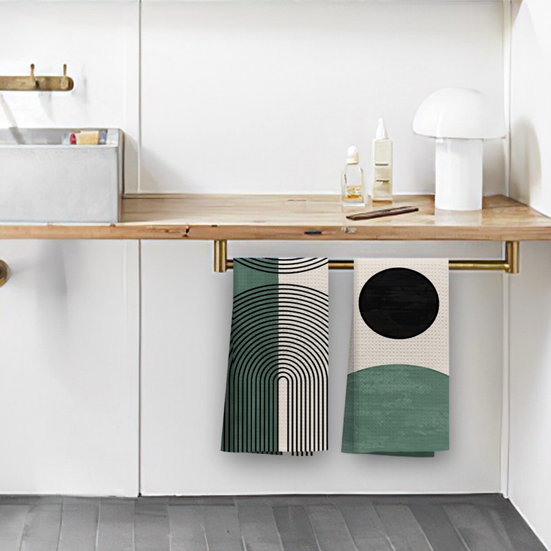 OHSUL Boho Kitchen Towels, Green Boho Decorative Hand Towels, Boho