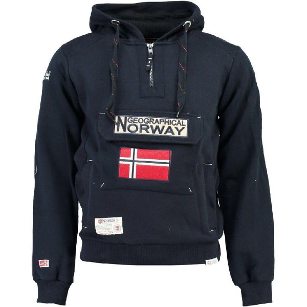 Geographical Norway GYMCLASS Men - Kangaroo Pocket Hoodie for Men - Sweatshirt with Brand Logo and Long Sleeves (Navy, XL), Blue, XL, blue